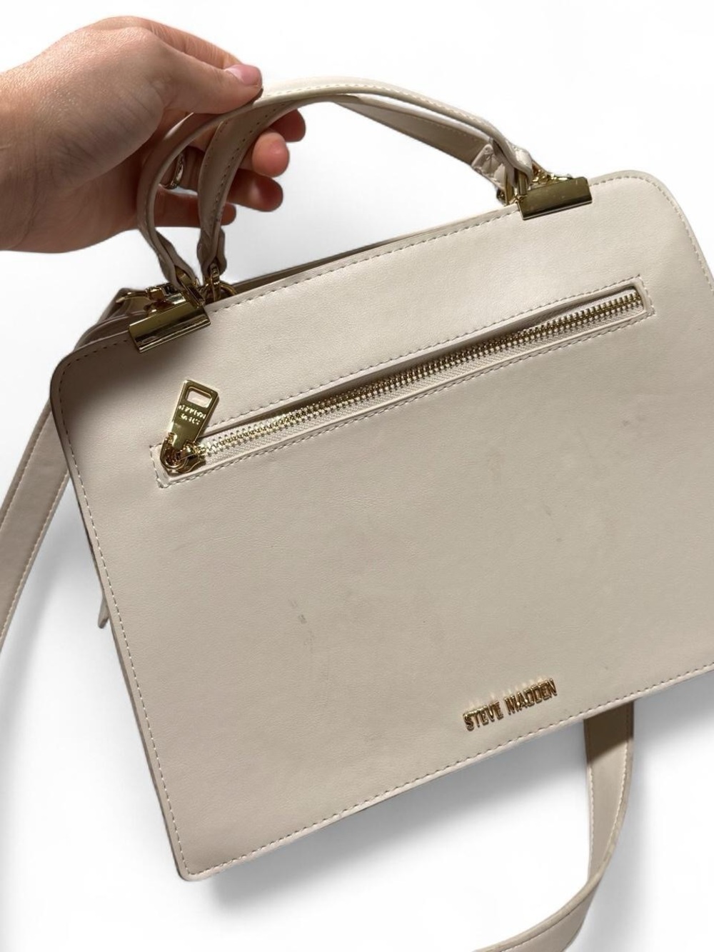 Steve Madden cream satchel crossbody handbag with gold hardware and wallet - Picture 7 of 7